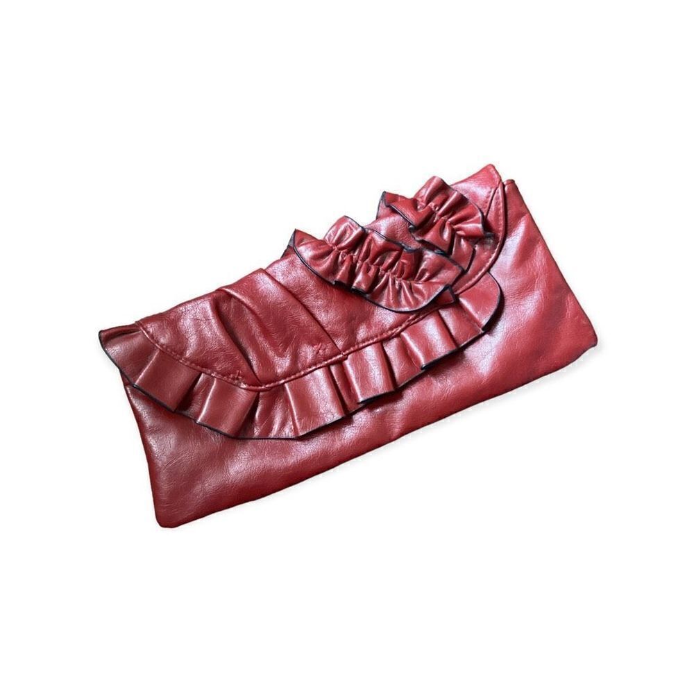 Vintage Hobo Foldover Ruffled Red Clutch